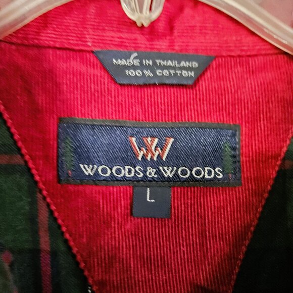 Woods & Woods 100% Cotton Flannel Red and Green Plaid Cabincore Shirt Size L - Picture 5 of 5